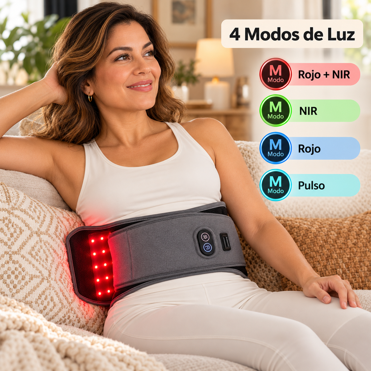 Cinturón de Terapia de Luz Roja e Infrarroja para Dolor Lumbar y Muscular