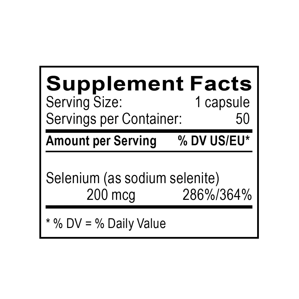 selenio 200 mcg composicion