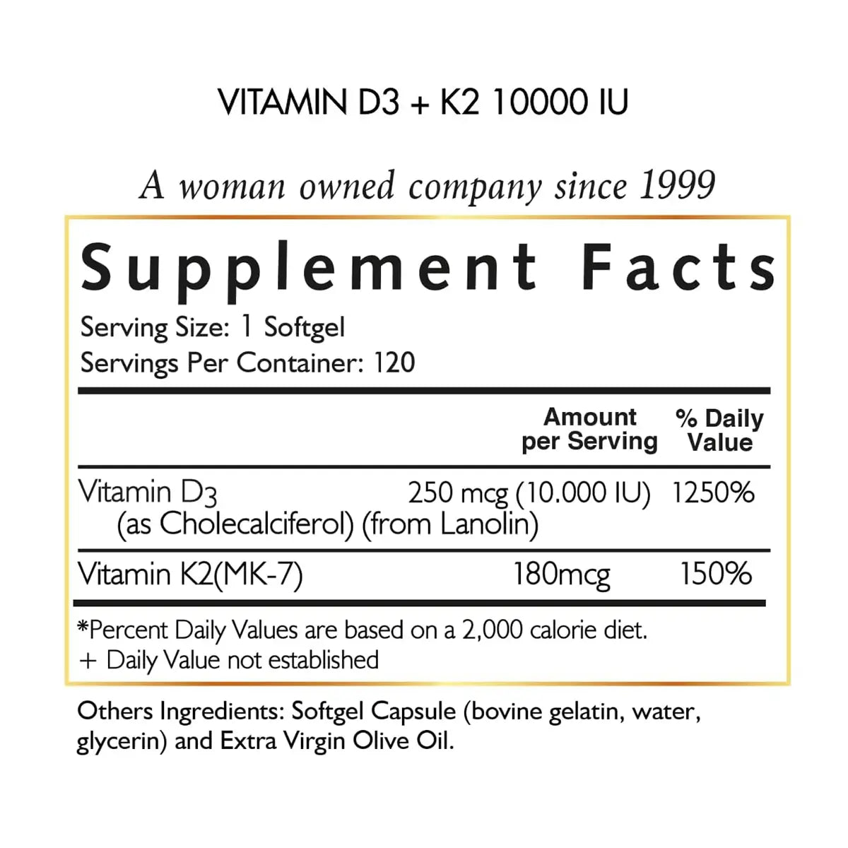 vitamina d3 con k2 informacion nutricional