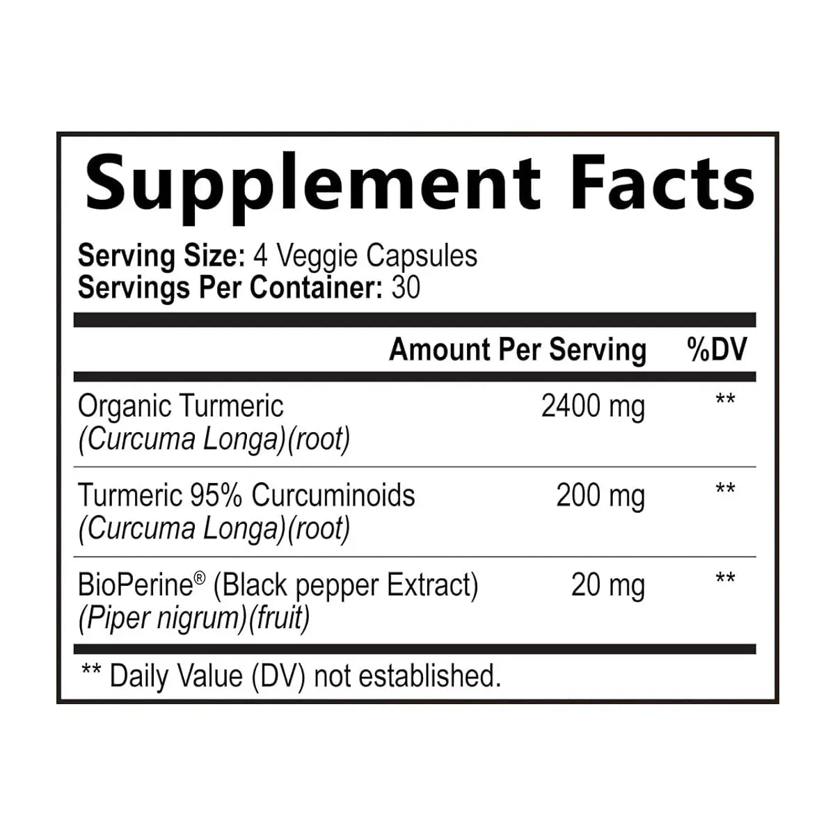 turmeric curcumin 2600 mg composicion