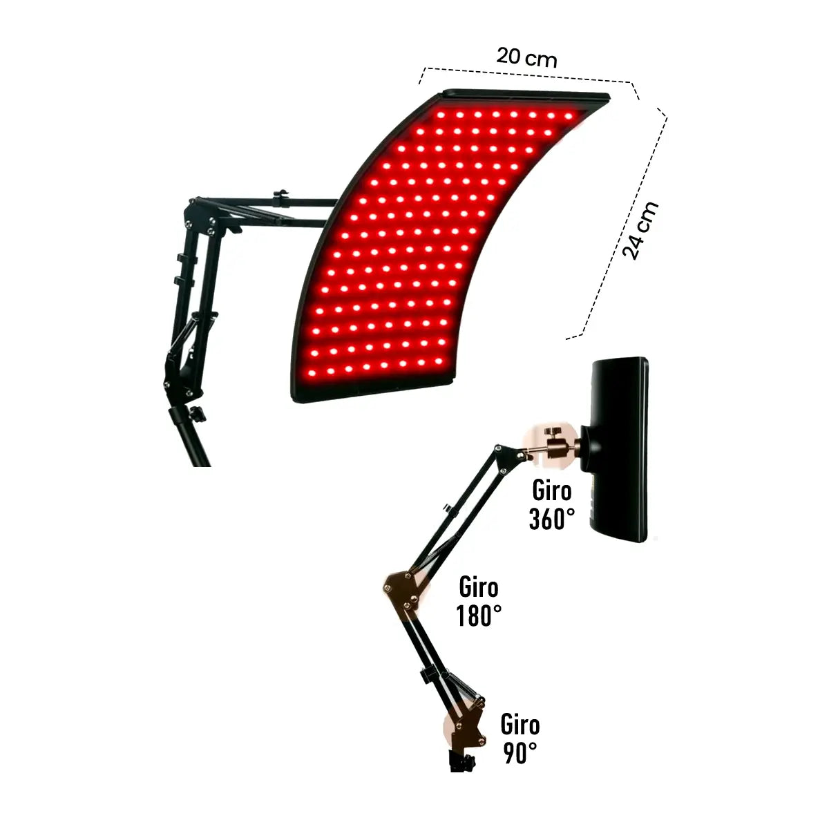 panel curvo de luz roja e infrarroja con pedestal giratorio