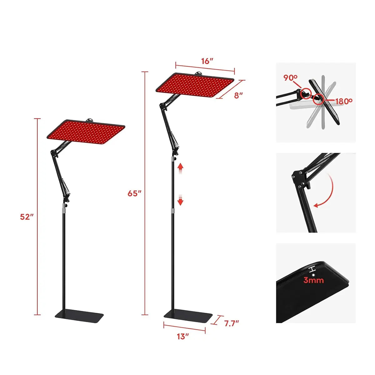 panel plano de luz roja e infrarroja giratorio
