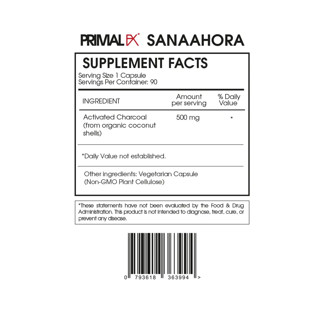 informacion nutricional de charcoal activated