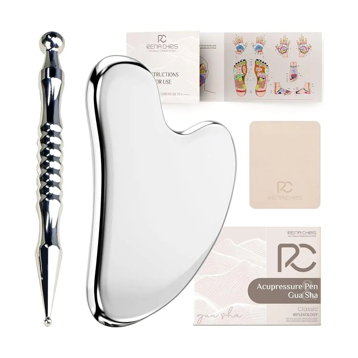 set de pluma de acupresion y gua sha contenido