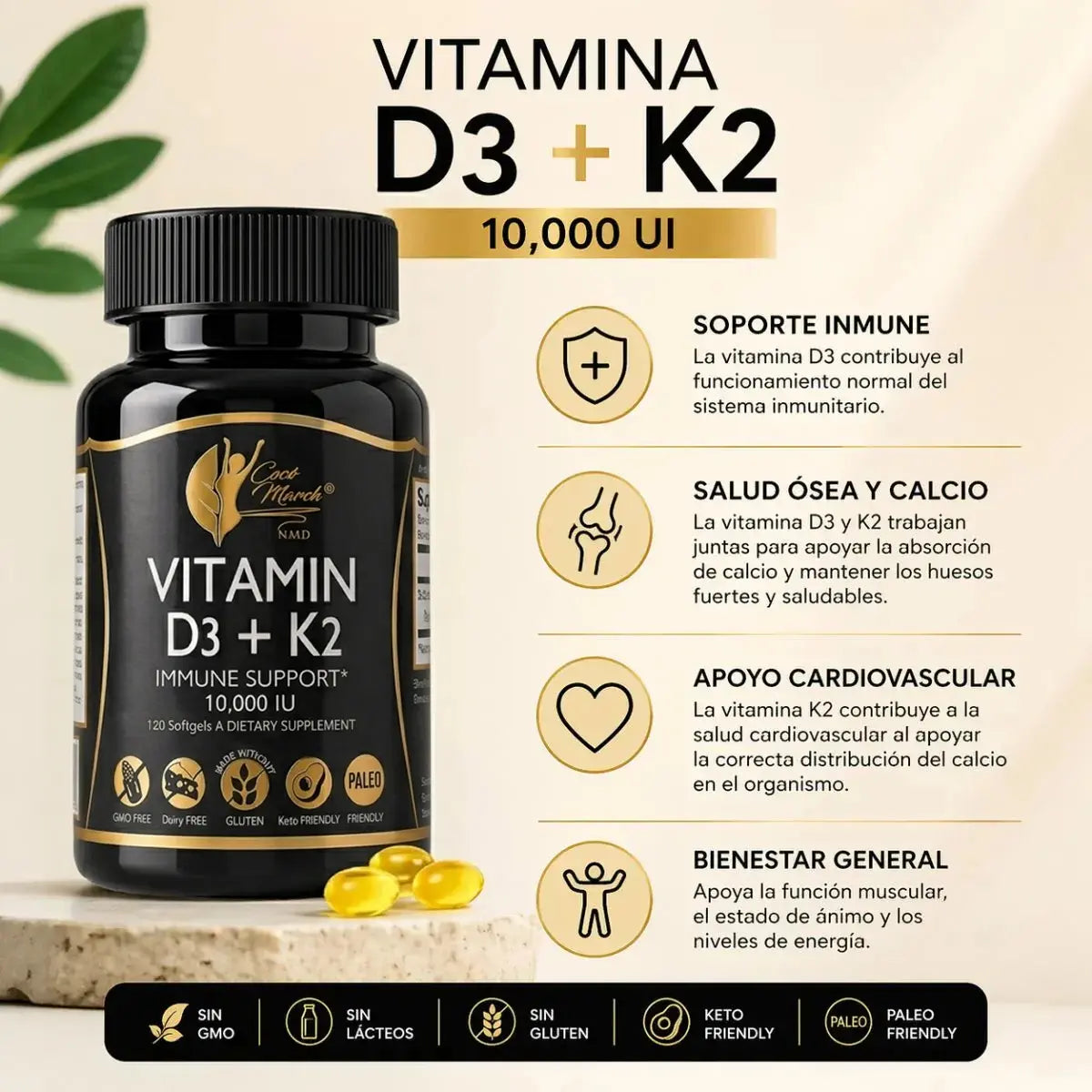 beneficios de la vitamina d3 k2 de coco march