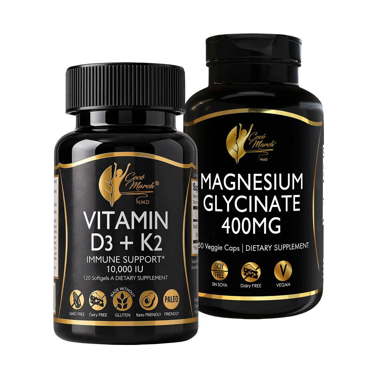 kit de vitamina d3 + k2 con glicinato de magnesio de coco march