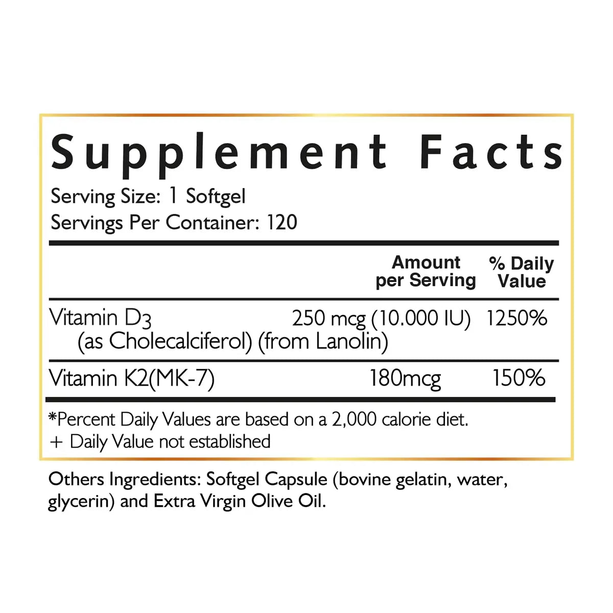 vitamina d3 con k2 informacion nutricional