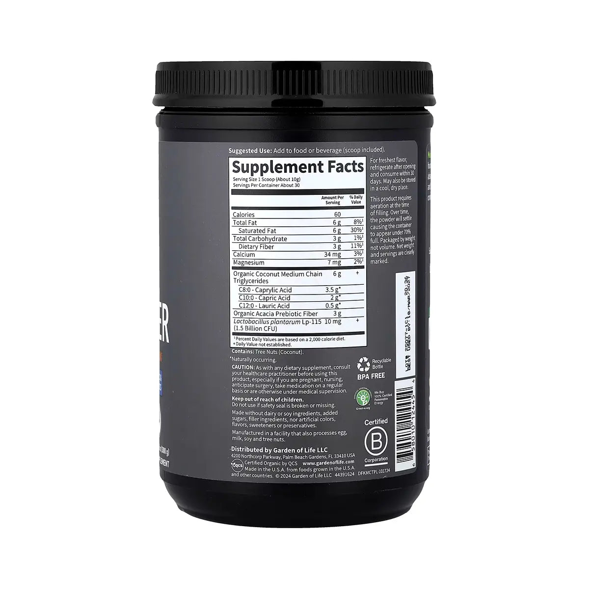 mct organico keto en polvo composicion