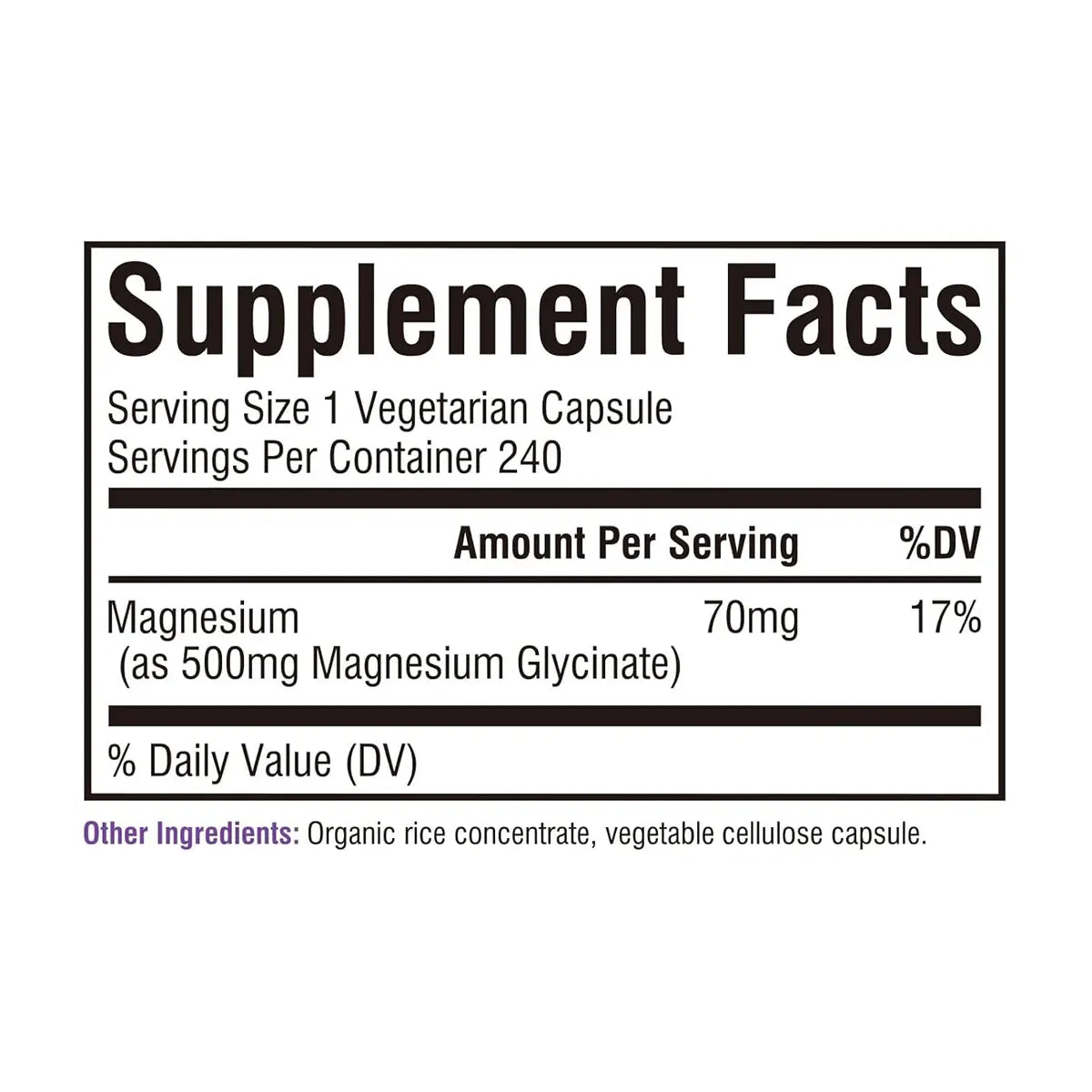 glicinato de magnesio de 500 mg 240 capsulas composicion
