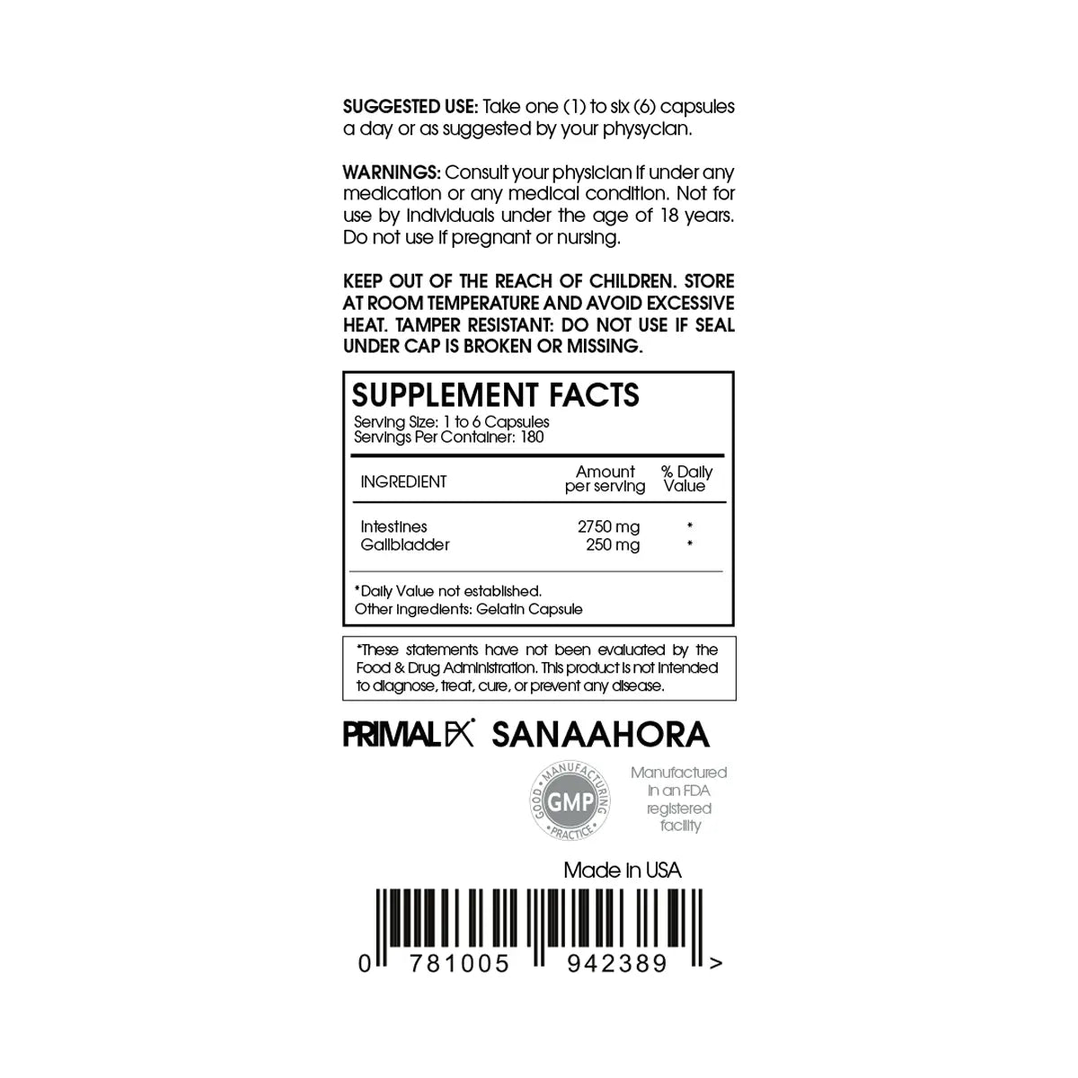 bricks intestines supplement facts