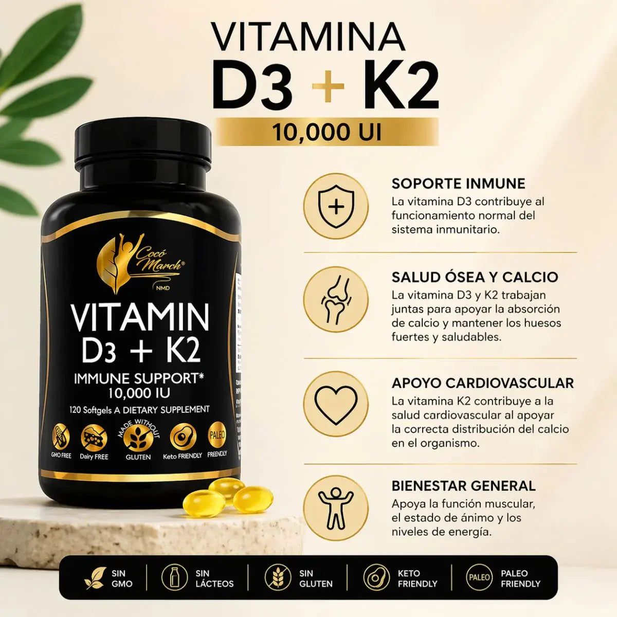 beneficios de la vitamina d3 k2 de coco march